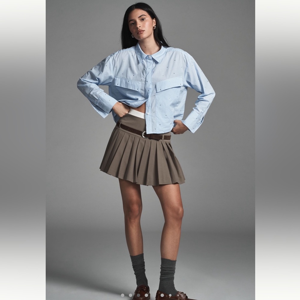 Anthropologie Maeve Patch Pocket Crop Buttondown Shirt